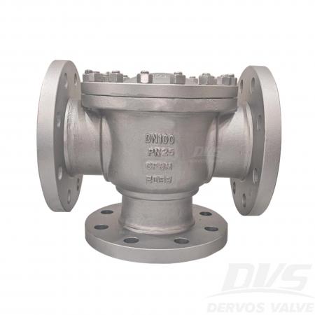 삼방향 볼 밸브 DN100 PN25 CF8M 레버 ISO 17292